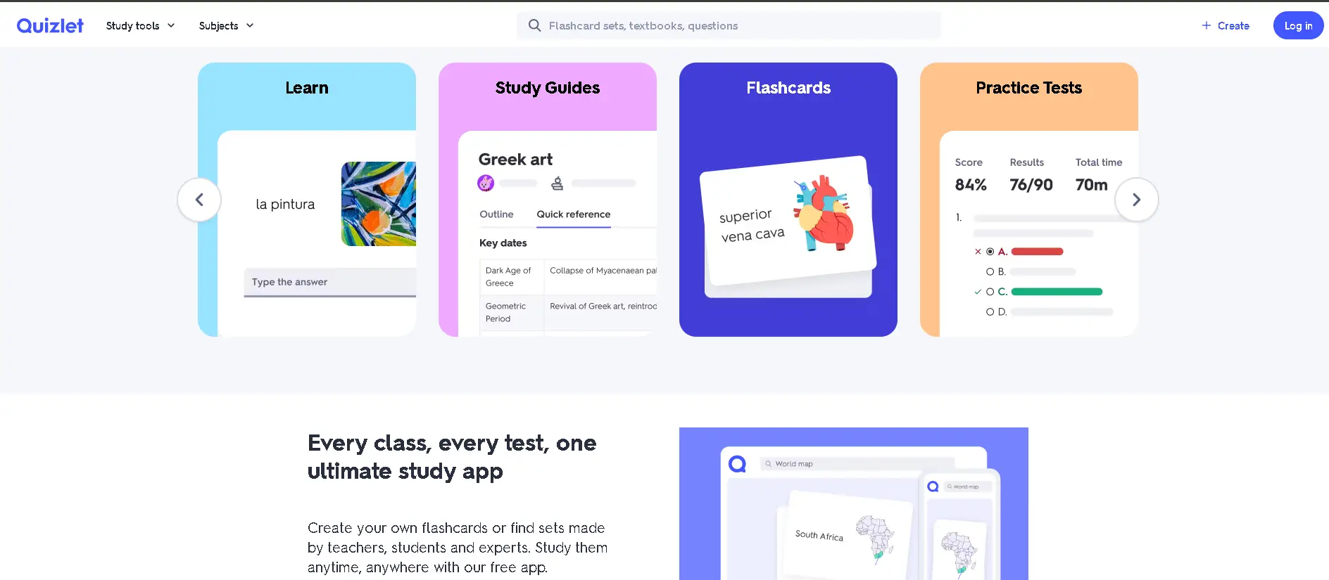 Quizlet flashcards for student revision.