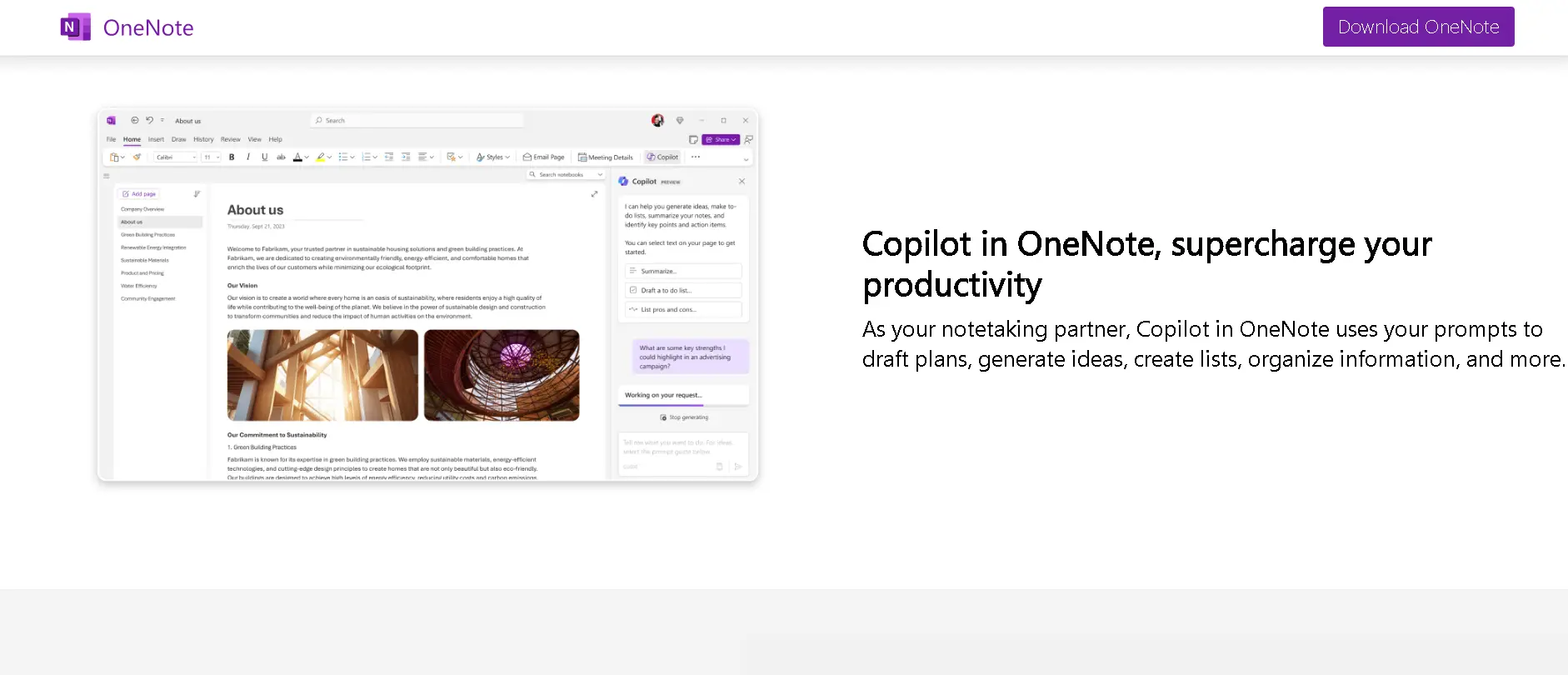 Microsoft OneNote showing class lecture notes