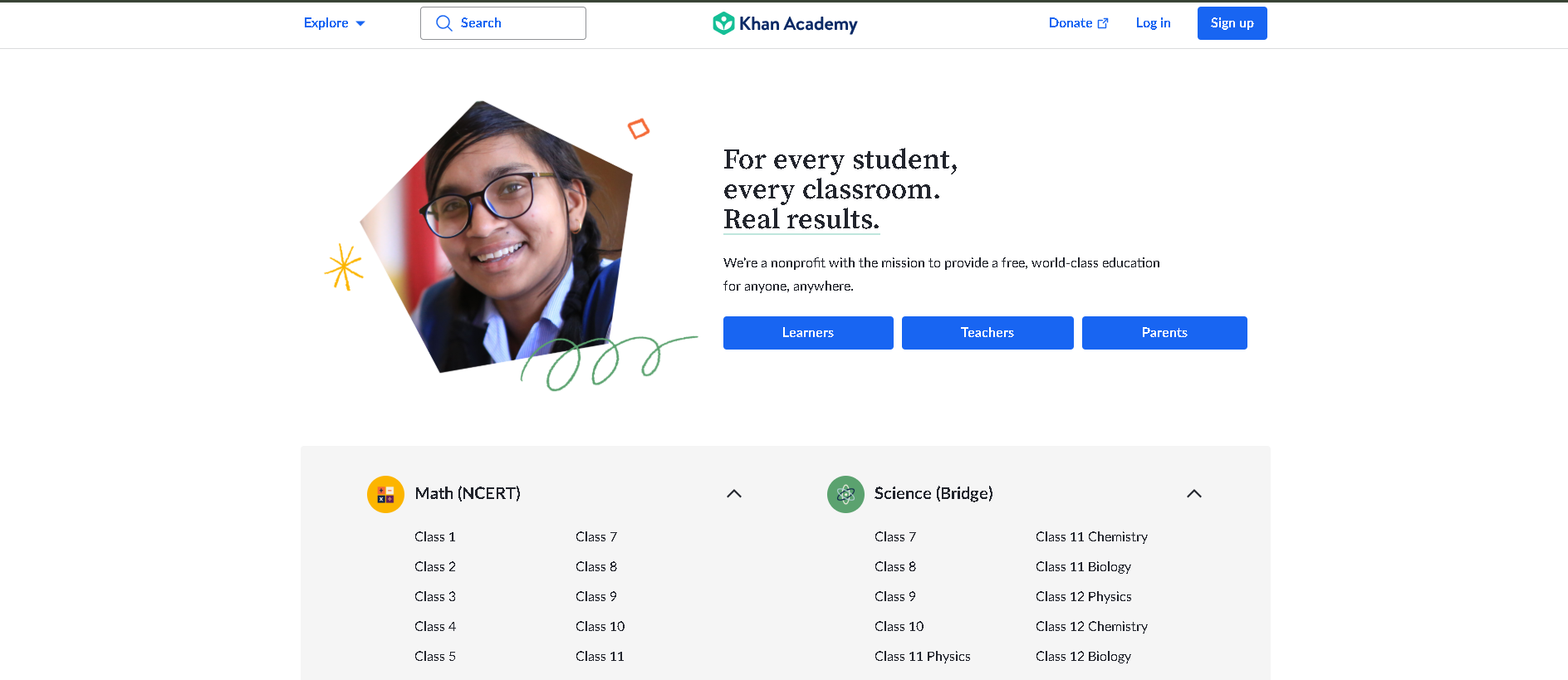 Khan Academy app on mobile for free learning